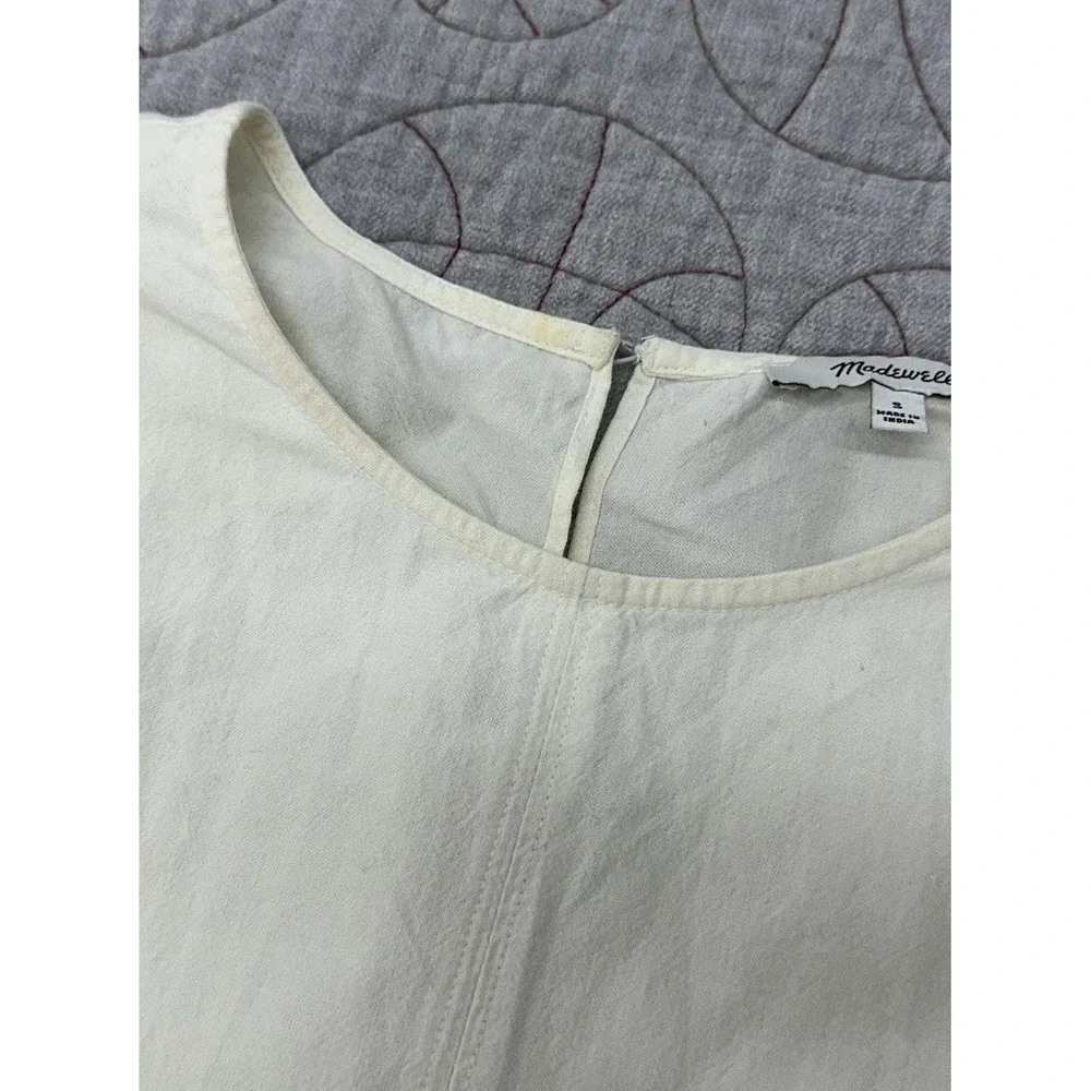 Madewell Crepe‎ Puff-Sleeve Seamed Top Ivory / Women's Small